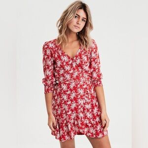 American Eagle Long Sleeve Floral Wrap Dress